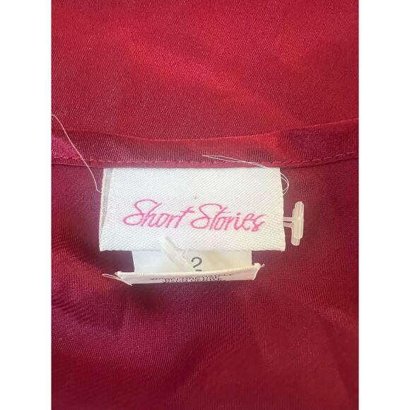 Y2K Short Stories Wine Red With Embroidered Flowers - Picture 4 of 6